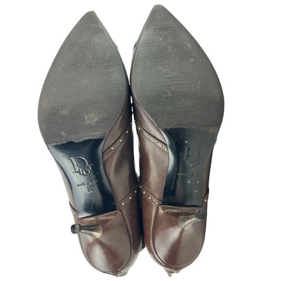 Dior John Galliano Leather Studded Pointed Toe Ankle Boots EU 38 Chocolate Brown - Picture 11 of 11